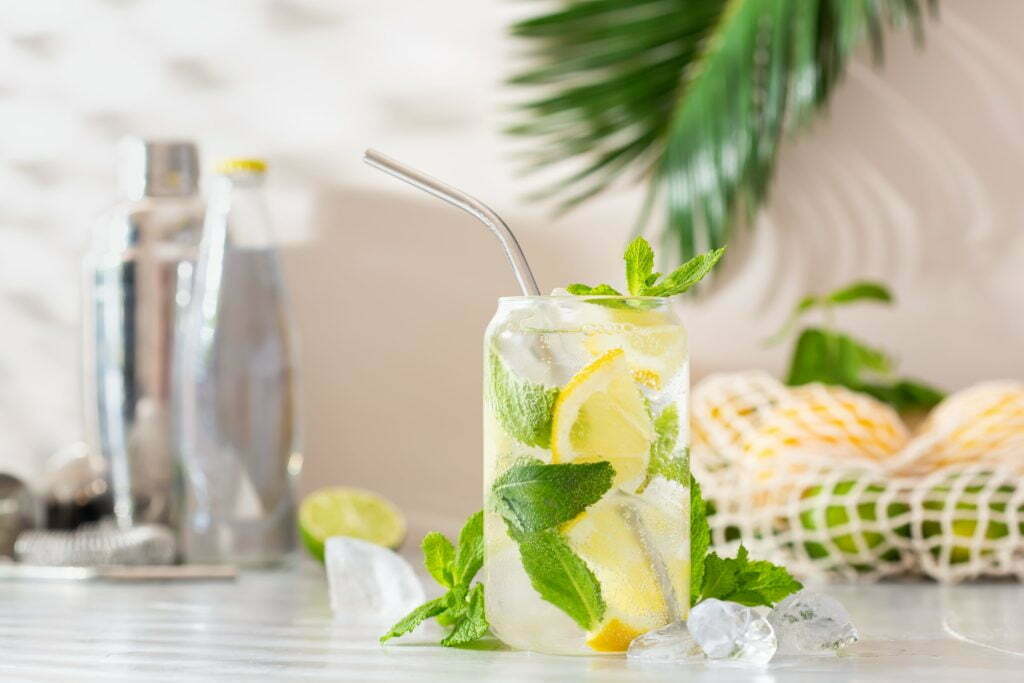Summer refreshing hard seltzer cocktail with shadows