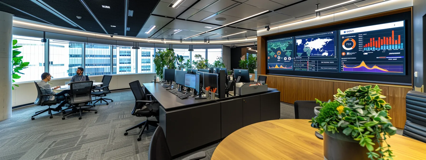 a sleek, modern office environment showcases a digital dashboard on a large screen, illustrating anton's seamless integration with business tools, surrounded by confident team members engaged in productive discussions.