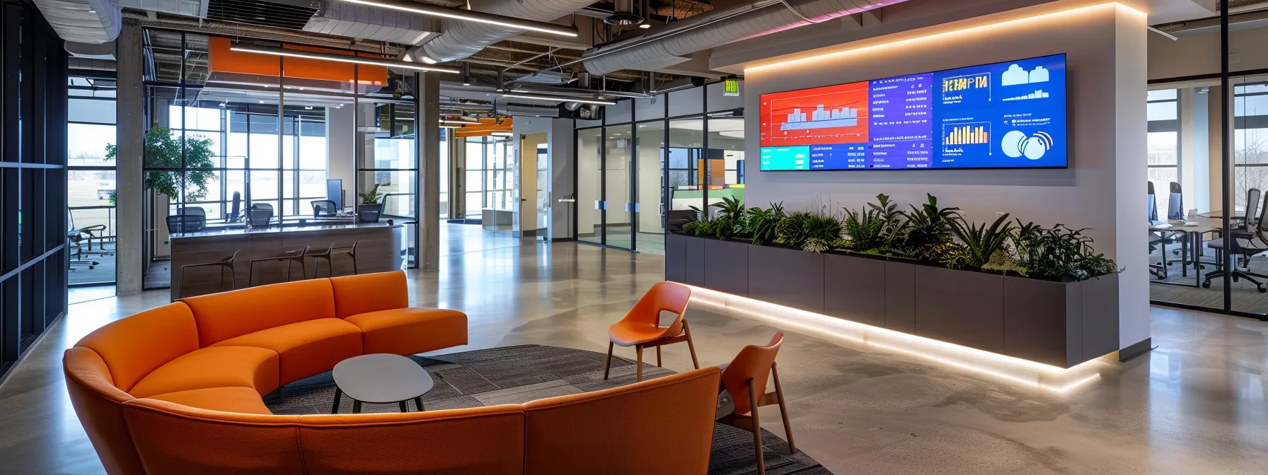 an ultra-modern office setting featuring a sleek, high-tech communication terminal displaying dynamic graphs and data analytics, emphasizing anton’s advanced call efficiency and customized marketing strategies, bathed in cool, focused lighting to highlight innovation and precision.